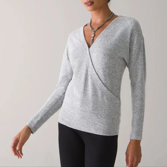 White House Black Market Sweaters - White House Black Market, New, Heather Gray Brushed Knit Surplice Top, Size XL
